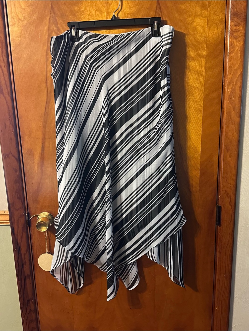 metrostyle Black & White Diagonal Stripe Asymmetrical Handkerchief Skirt